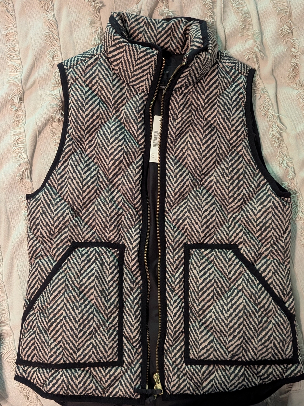 J. Crew Black and White Herringbone Quilted Vest